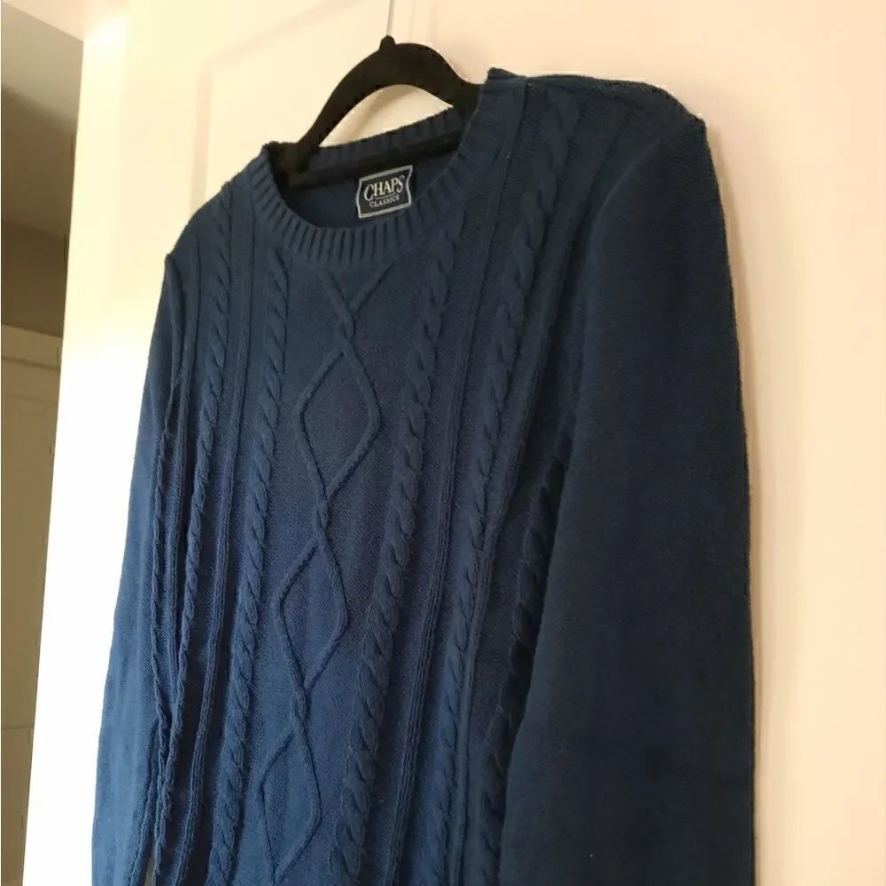 Chaps Cable Knit Sweater Navy Pullover Cotton Blend
